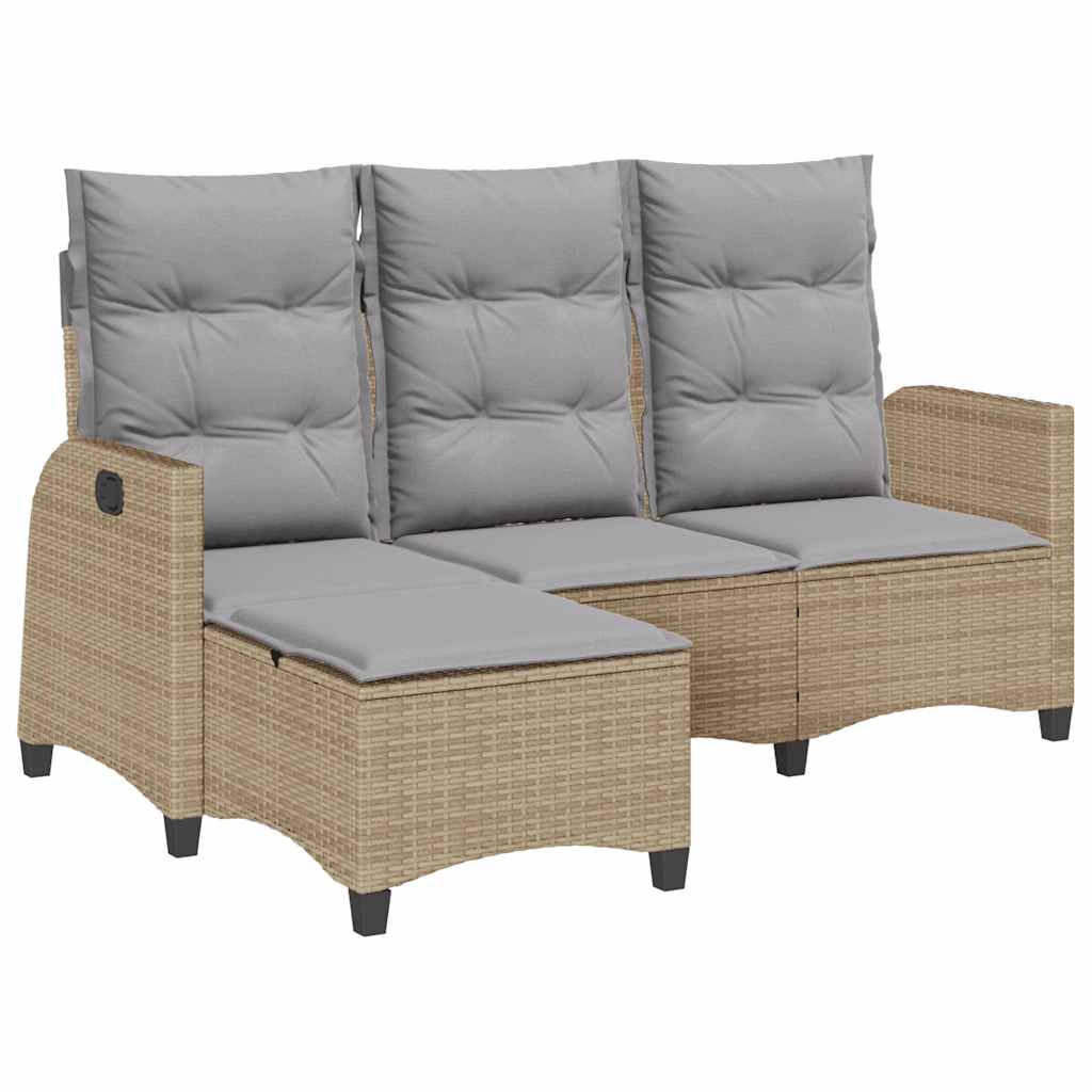 loungestol med hynder og lænefunktion L-formet polyrattan beige
