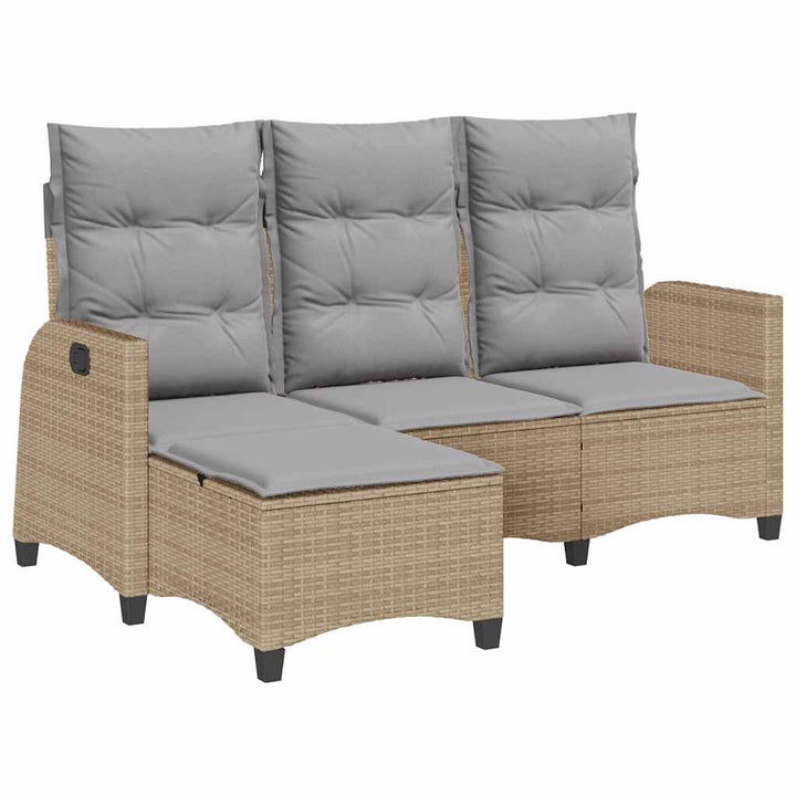 loungestol med hynder og lænefunktion L-formet polyrattan beige