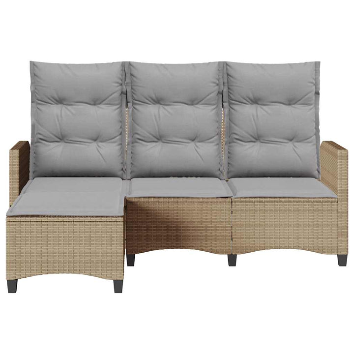 loungestol med hynder og lænefunktion L-formet polyrattan beige