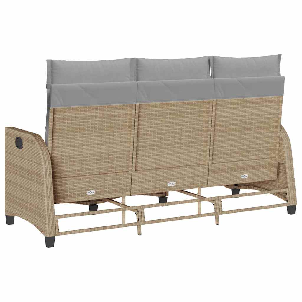 loungestol med hynder og lænefunktion L-formet polyrattan beige