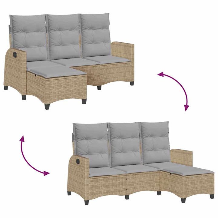 loungestol med hynder og lænefunktion L-formet polyrattan beige