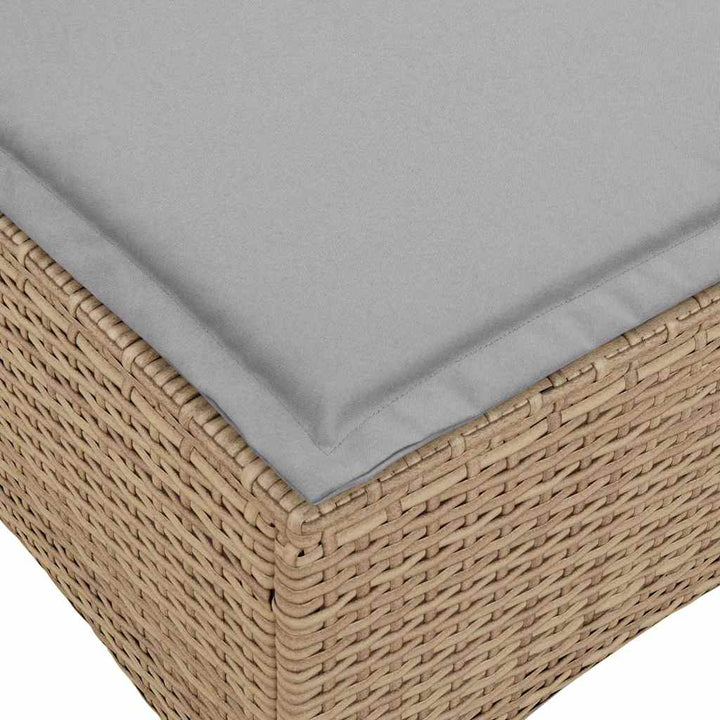 loungestol med hynder og lænefunktion L-formet polyrattan beige