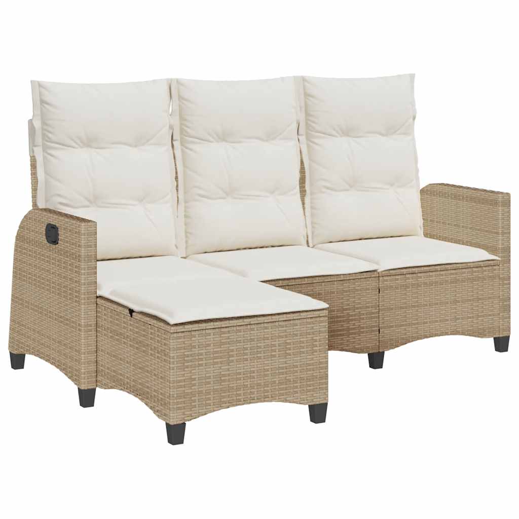 loungestol med hynder og lænefunktion L-formet polyrattan beige