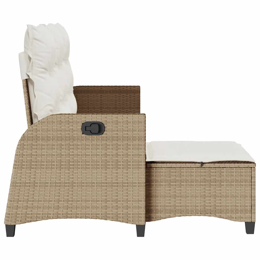 loungestol med hynder og lænefunktion L-formet polyrattan beige