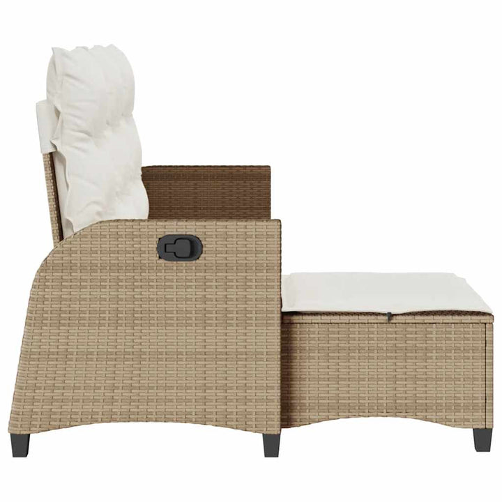 loungestol med hynder og lænefunktion L-formet polyrattan beige