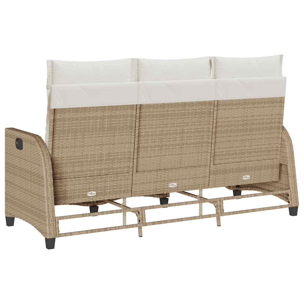 loungestol med hynder og lænefunktion L-formet polyrattan beige