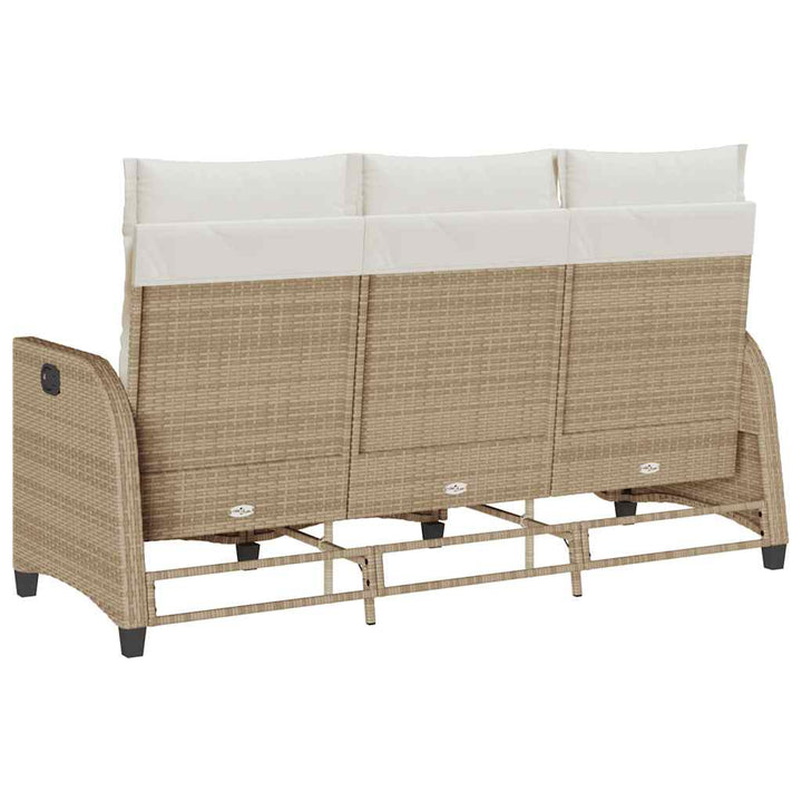 loungestol med hynder og lænefunktion L-formet polyrattan beige