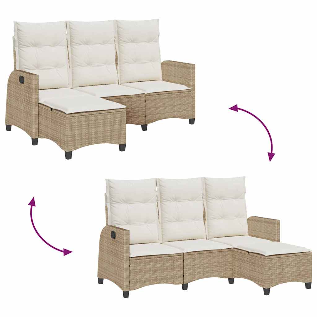 loungestol med hynder og lænefunktion L-formet polyrattan beige