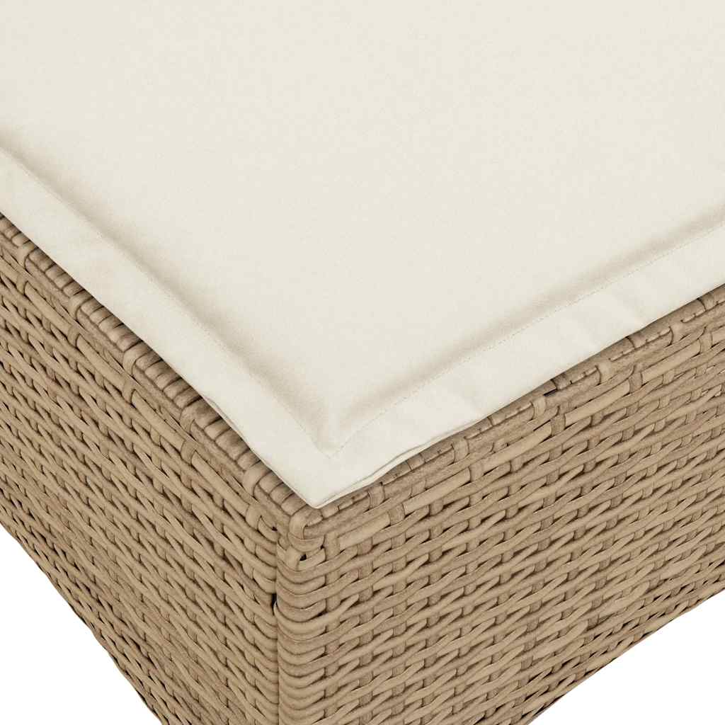 loungestol med hynder og lænefunktion L-formet polyrattan beige
