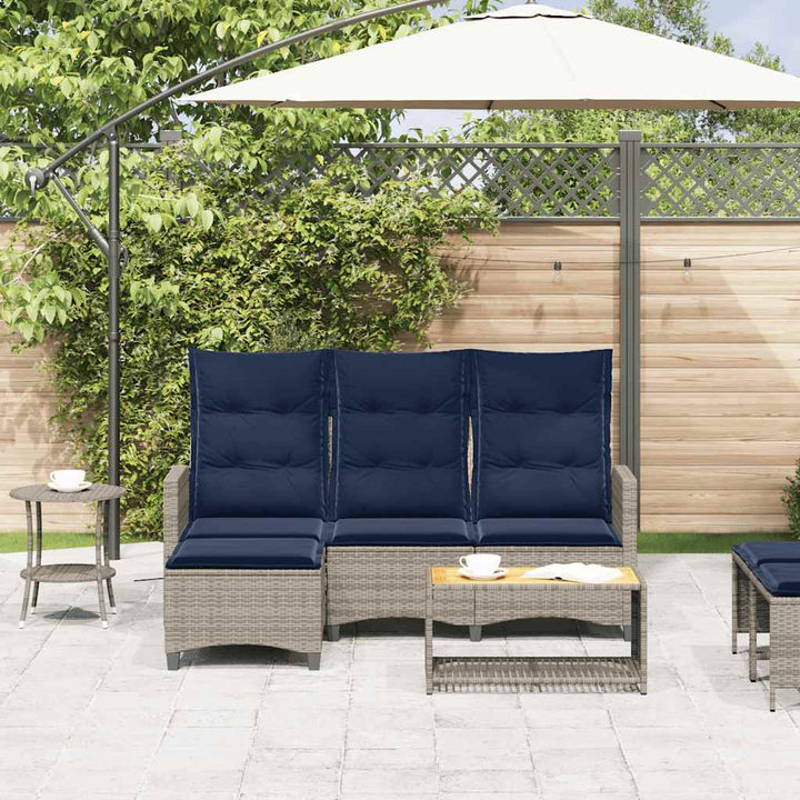 loungestol med hynder og lænefunktion L-formet polyrattan grå