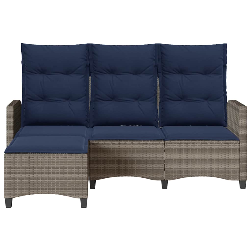 loungestol med hynder og lænefunktion L-formet polyrattan grå