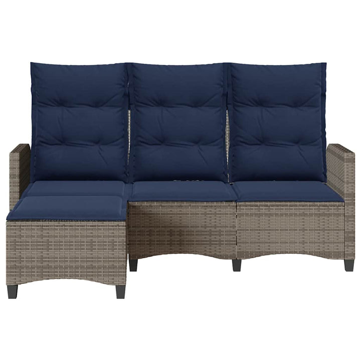 loungestol med hynder og lænefunktion L-formet polyrattan grå