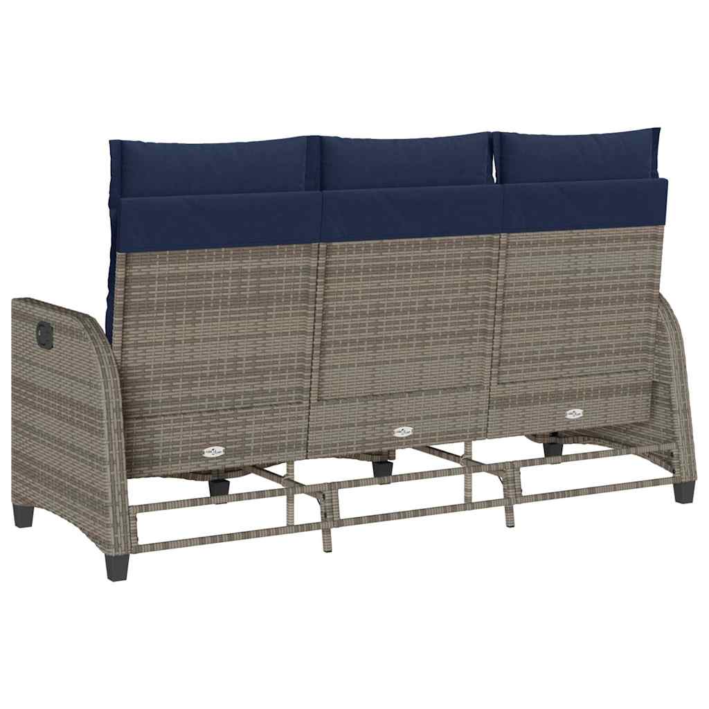 loungestol med hynder og lænefunktion L-formet polyrattan grå