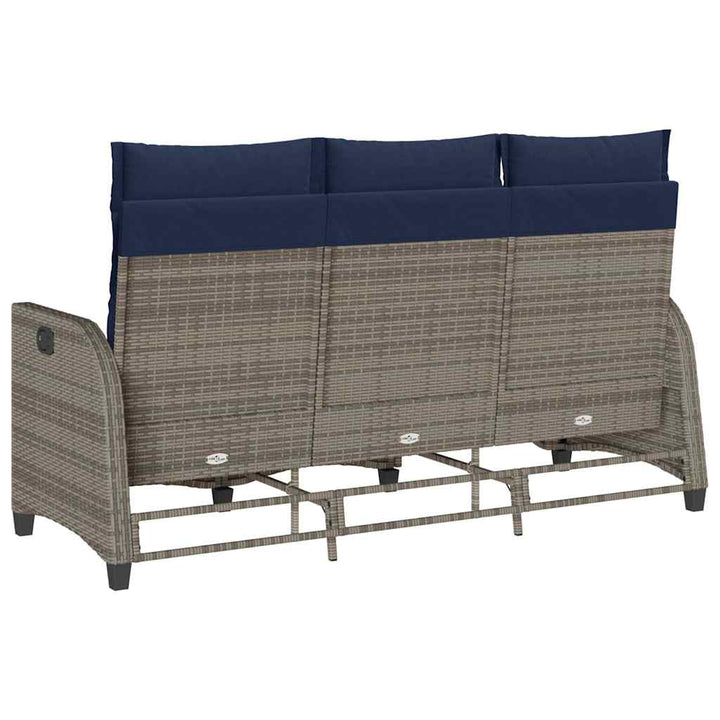 loungestol med hynder og lænefunktion L-formet polyrattan grå