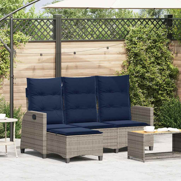 loungestol med hynder og lænefunktion L-formet polyrattan grå