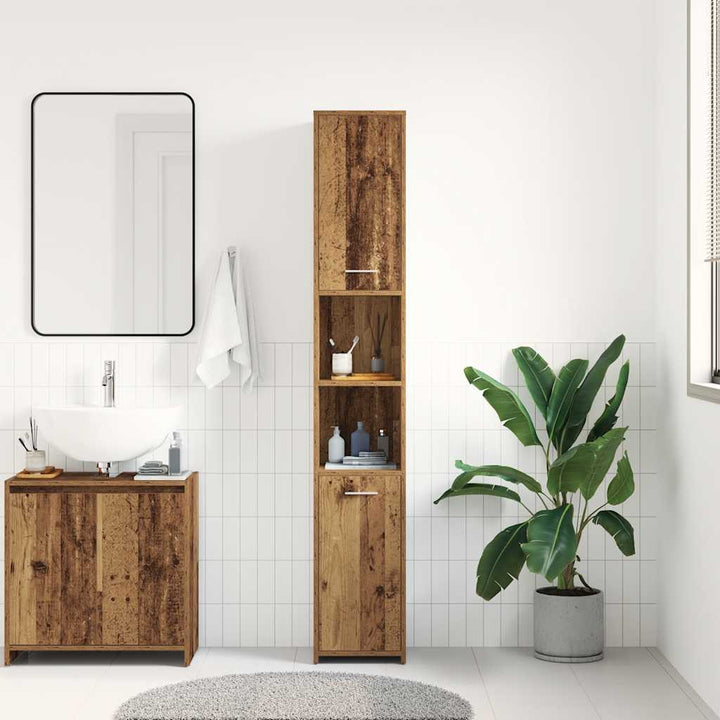 badeværelsesskab 30x30x183,5 cm konstrueret træ antikt træ