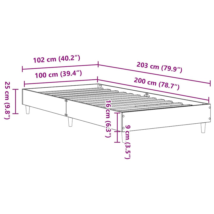 sengeramme uden madras 100x200 cm konstrueret træ brunt eg