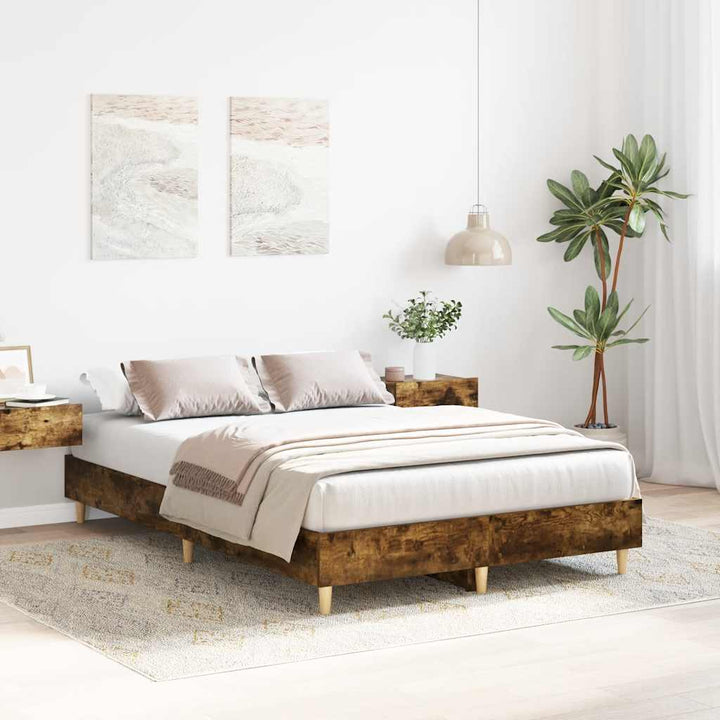 sengestel uden madras 135x190 cm konstrueret træ røget eg