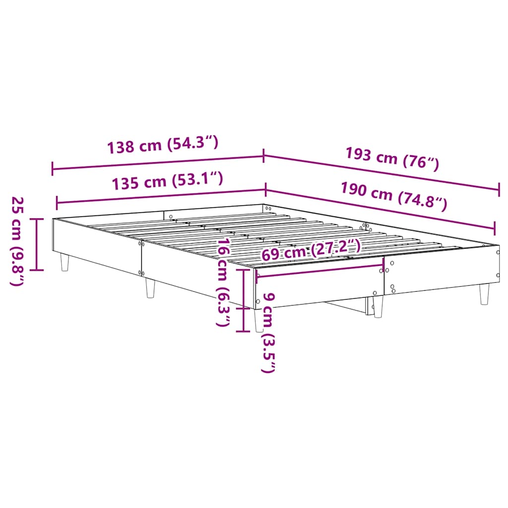 sengestel uden madras 135x190 cm konstrueret træ kunsteg