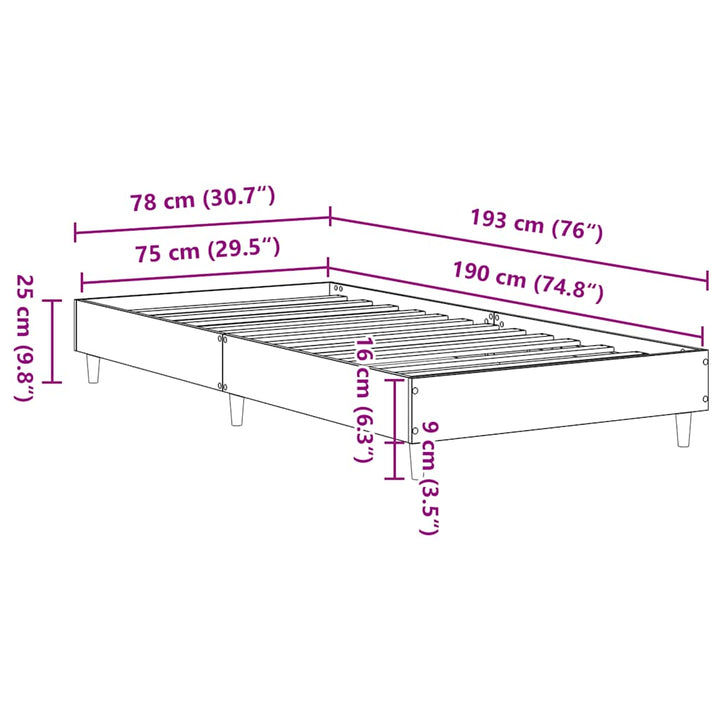 sengestel uden madras 75x190 cm konstrueret træ røget eg