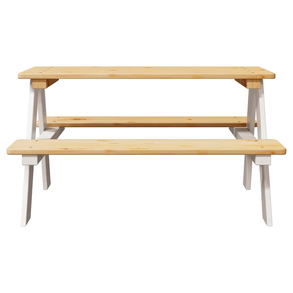 børnebord med bænke IRUN 90x79,5x50 cm massivt træ hvid
