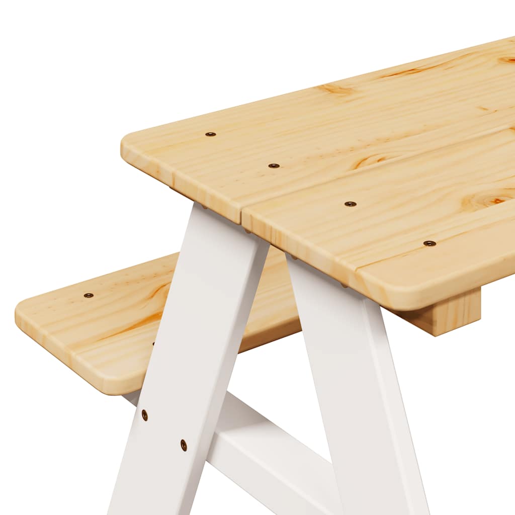 børnebord med bænke IRUN 90x79,5x50 cm massivt træ hvid