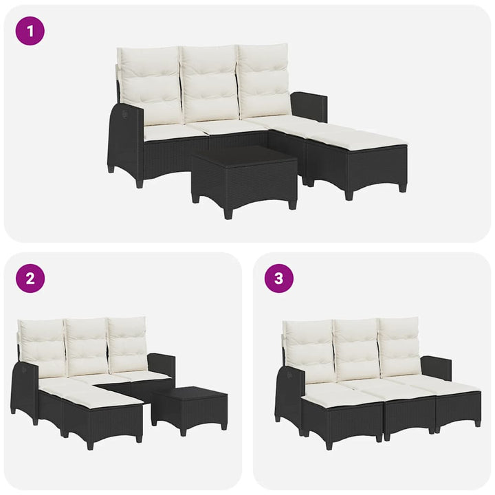 sofasæt til haven 3 dele med hynder L-formet polyrattan sort