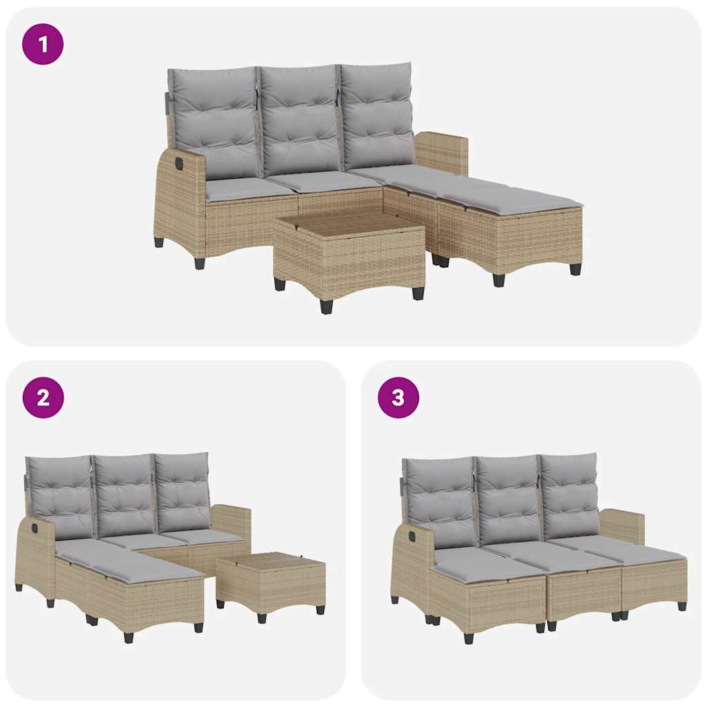 sofasæt til haven 3 dele med hynder L-formet polyrattan beige