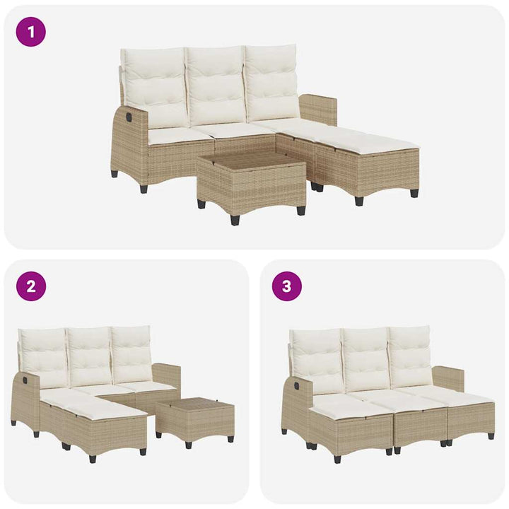 sofasæt til haven 3 dele med hynder L-formet polyrattan beige