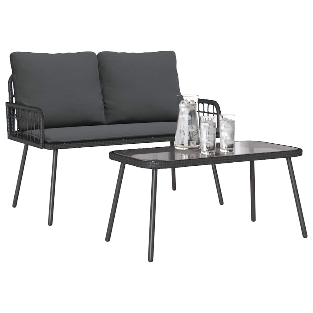 Have Spisebordssæt med pude 2 pcs Sort polyrattan