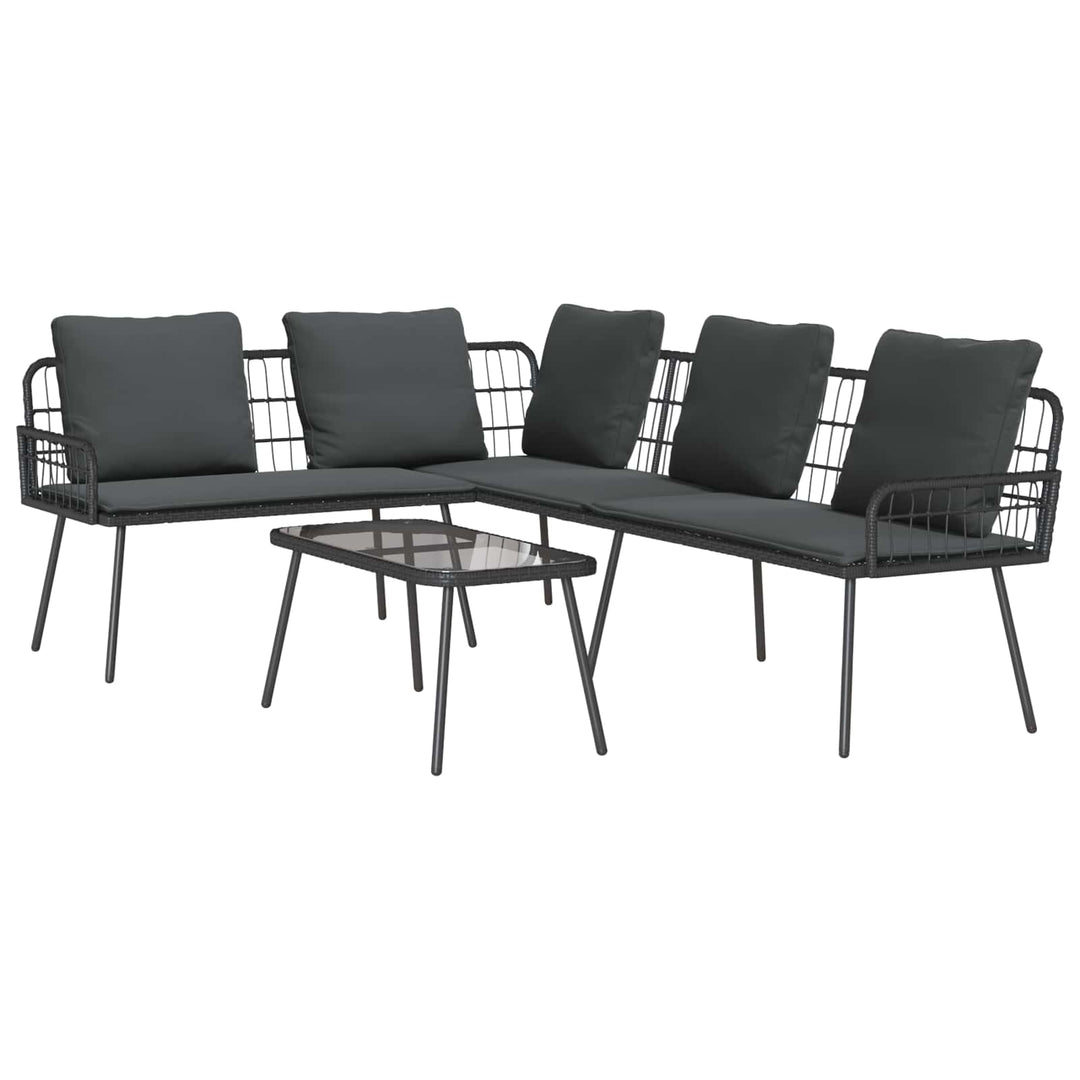 Havesofa Sæt med pude 2 pcs Sort polyrattan