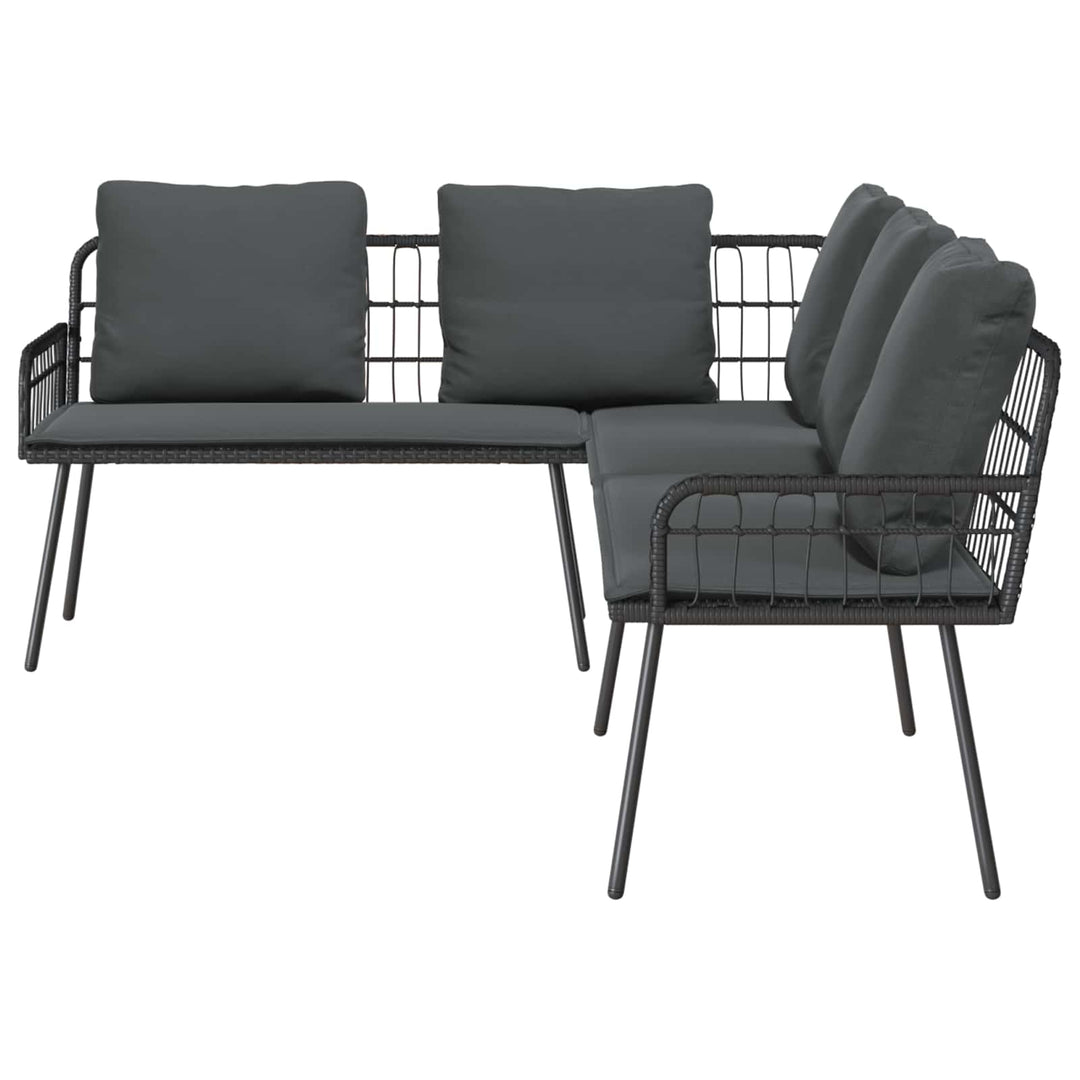 Havesofa Sæt med pude 2 pcs Sort polyrattan