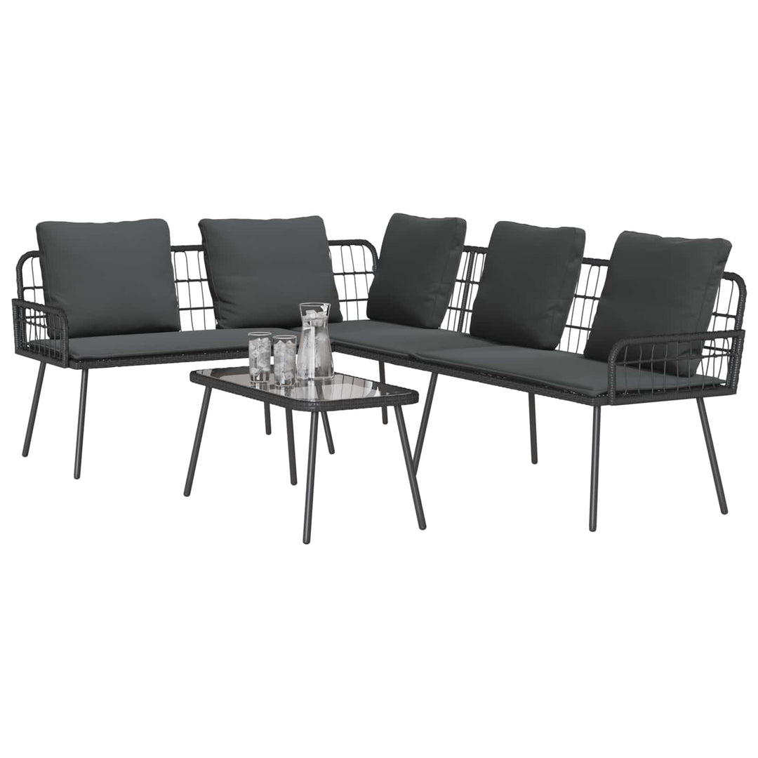 Havesofa Sæt med pude 2 pcs Sort polyrattan