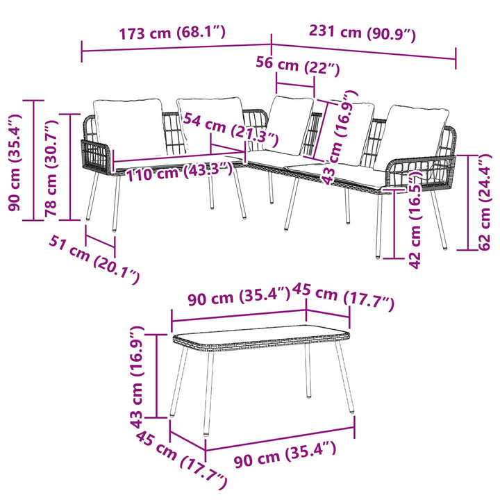 Havesofa Sæt med pude 2 pcs Sort polyrattan