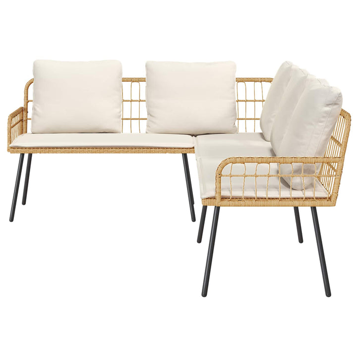 Havesofa Sæt med pude 2 pcs Naturfarvet polyrattan