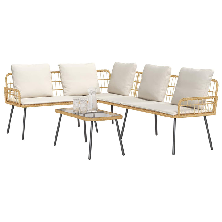 Havesofa Sæt med pude 2 pcs Naturfarvet polyrattan