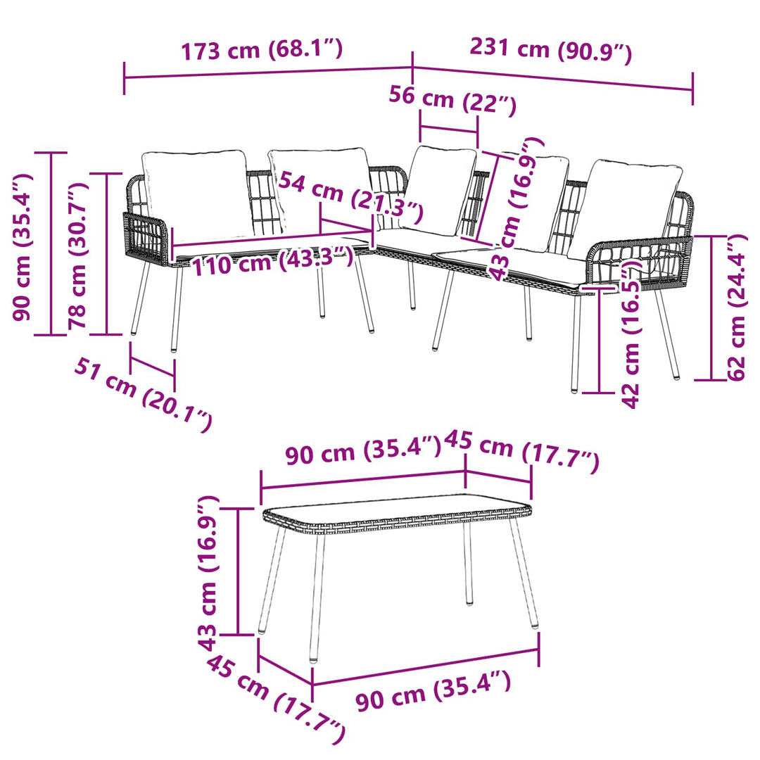 Havesofa Sæt med pude 2 pcs Naturfarvet polyrattan