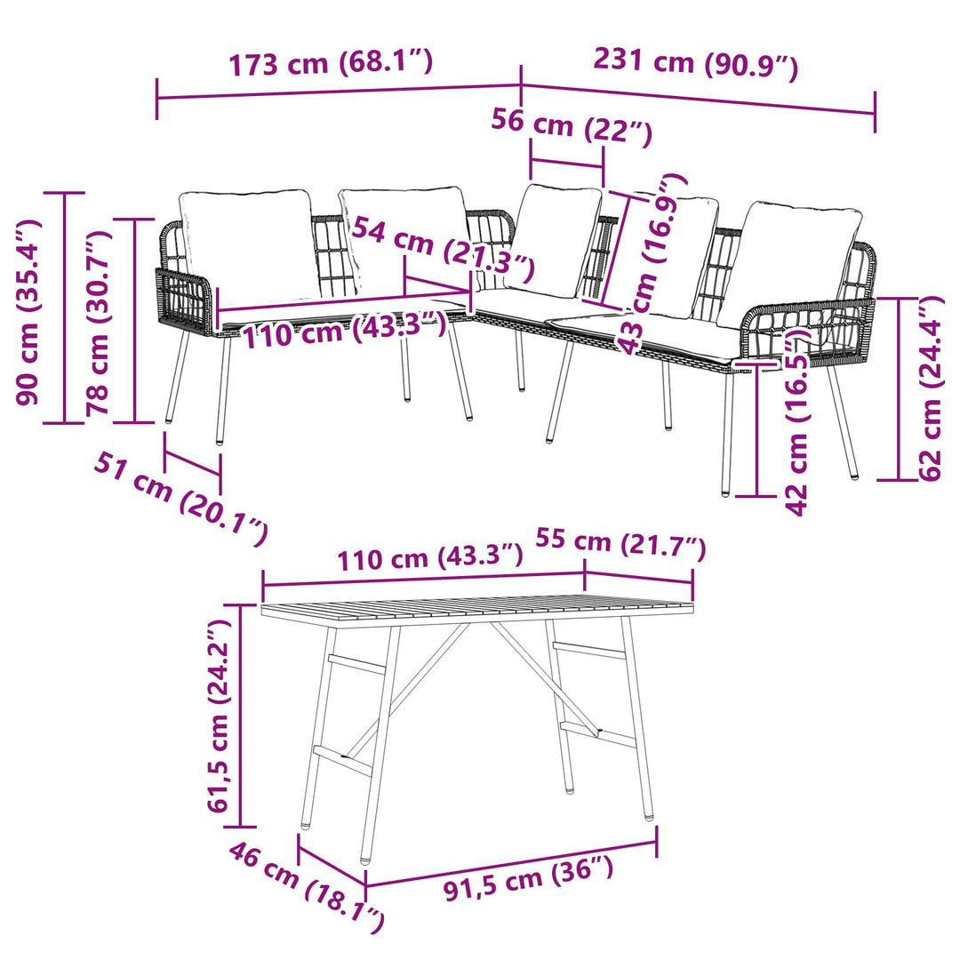 Havesofa Sæt 2 pcs Sort polyrattan