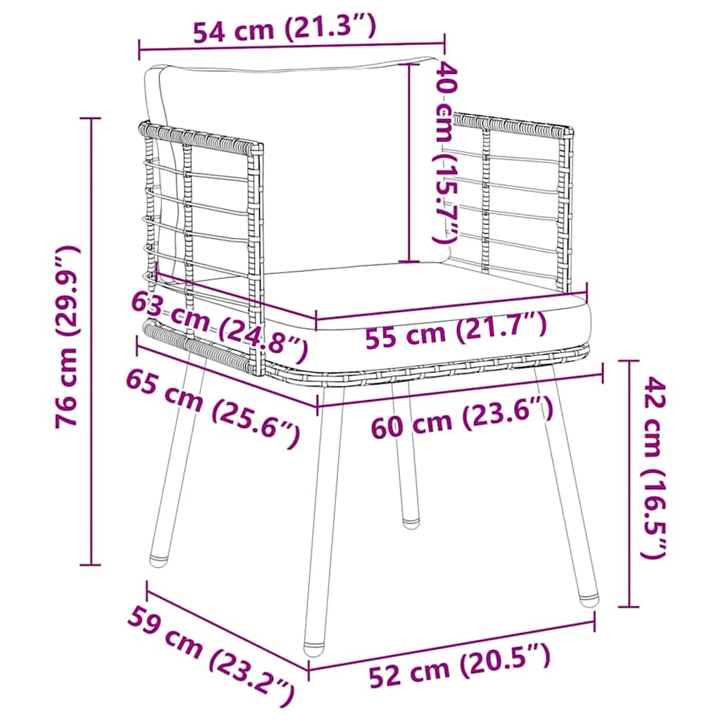 havestole 2 stk. med hynder polyrattan sort