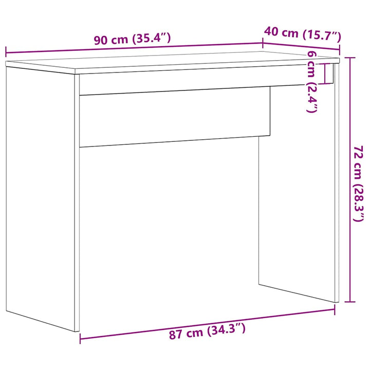 skrivebord sort egetræ 90x40x72 cm konstrueret træ