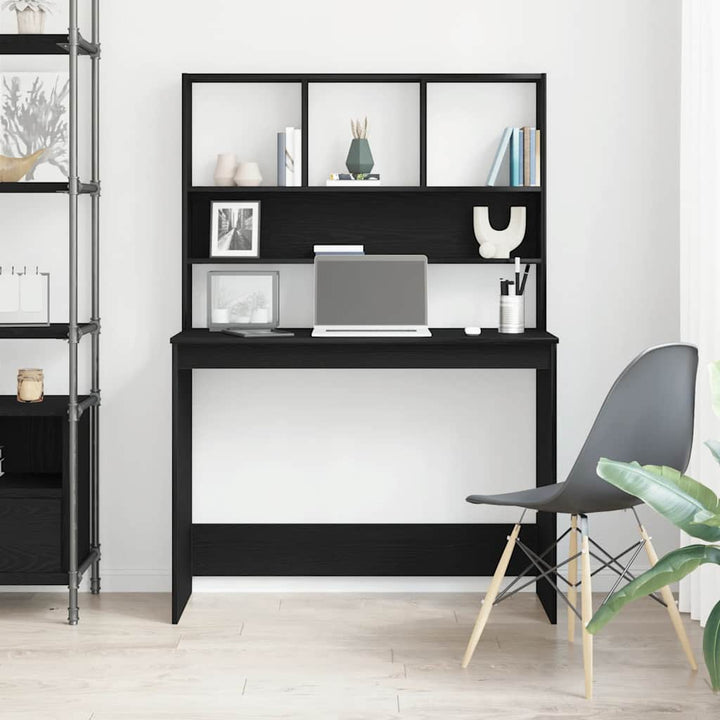 skrivebord m. hylder 102x45x148 cm konstrueret træ sort egetræ