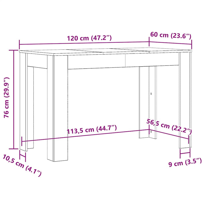 spisebord 120x60x76 cm konstrueret træ sort egetræsfarve