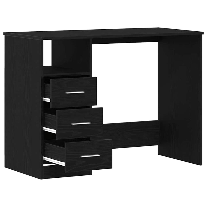 skrivebord m. skuffer 102x50x76 cm konstrueret træ sort egetræ