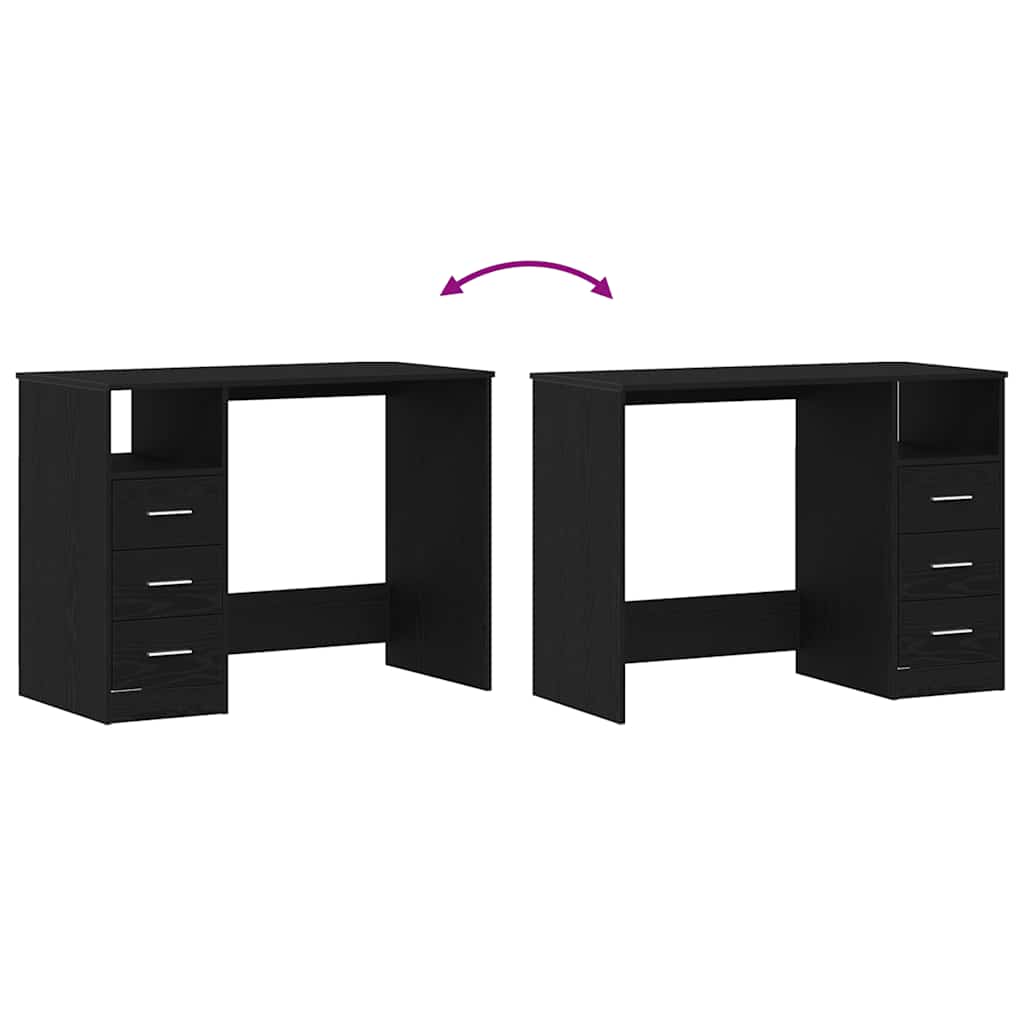 skrivebord m. skuffer 102x50x76 cm konstrueret træ sort egetræ