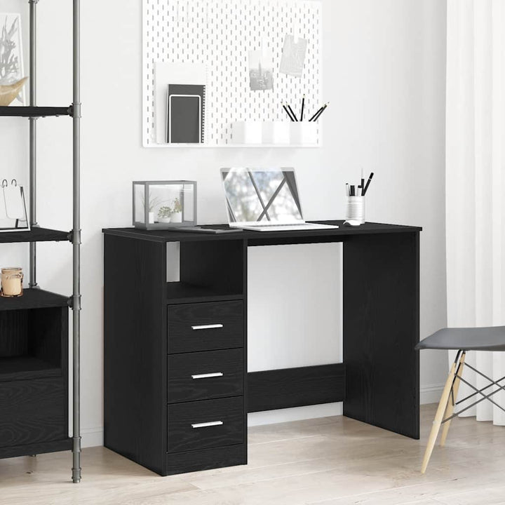 skrivebord m. skuffer 102x50x76 cm konstrueret træ sort egetræ
