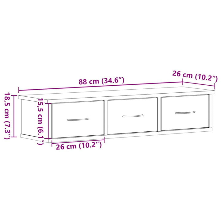 vægskab 88x26x18,5 cm konstrueret træ sort egetræsfarve