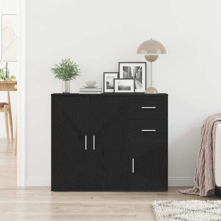 skænk sort egetræ 91x29,5x75 cm konstrueret træ
