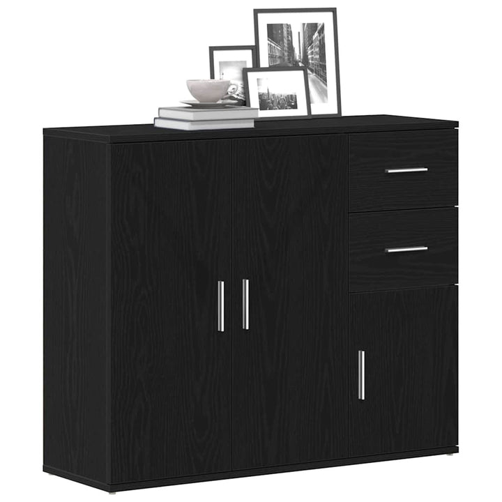 skænk sort egetræ 91x29,5x75 cm konstrueret træ