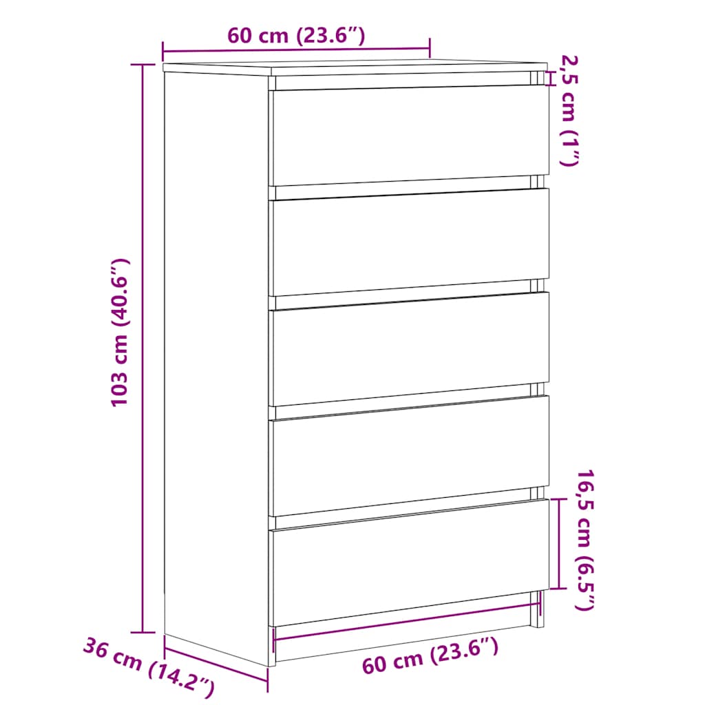 kommode 60x36x103 cm konstrueret træ sort egetræsfarve