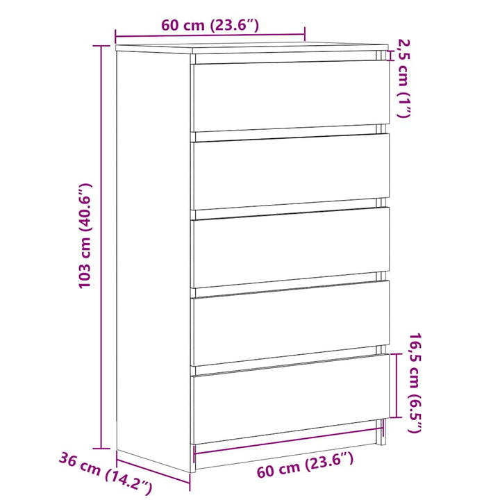 kommode 60x36x103 cm konstrueret træ sort egetræsfarve